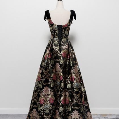 Vintage Jacquard Evening Dress, High Quality Black..