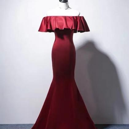 Falbala Collar,off Shoulder Red Prom Dress,mermaid..
