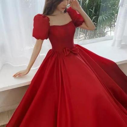 Puffy Sleeve Wedding Dress, Red Party..
