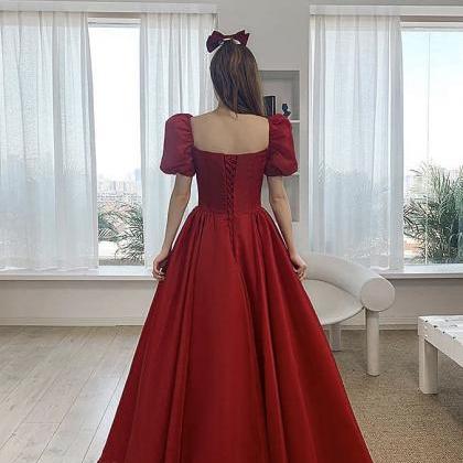 Puffy Sleeve Wedding Dress, Red Party..