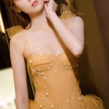 Yellow Prom Dress,tulle Fairy Party Dress,sexy..