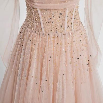 Light Pink Fairy Evening Dress, Off Shoulder Nail..