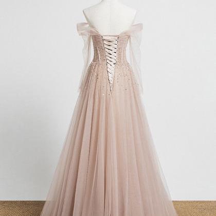 Light Pink Fairy Evening Dress, Off Shoulder Nail..