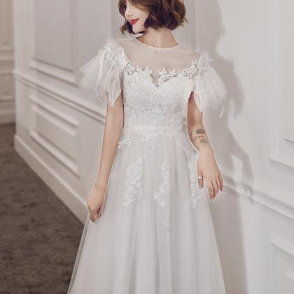 Spring, White Bridal Dress, Short Sleeve Light..