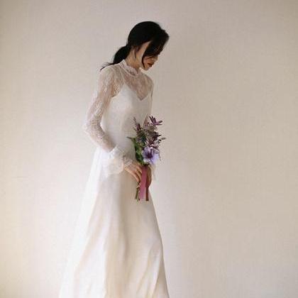 Long Sleeve Bridal Dress,high Neck Wedding..
