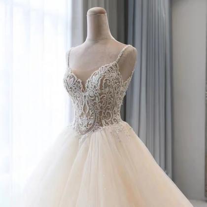 Spaghetti Strap Wedding Dress,romantic Bridal Dess..
