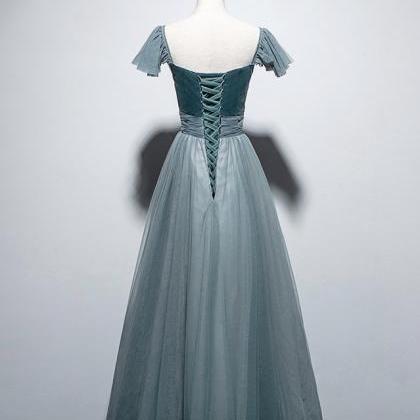 Smog Gray Green, Strapless Evening Dress,..