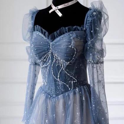 Unique,long Sleeve Prom Dress,frozen Blue Dress,..