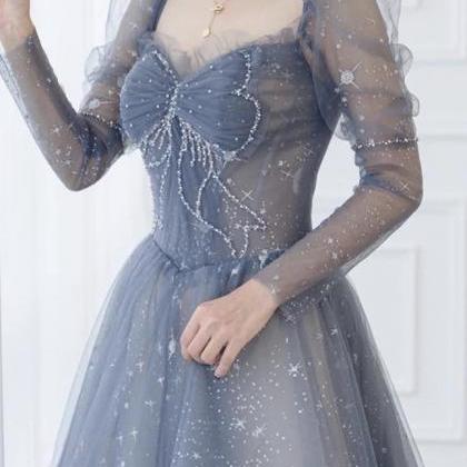 Unique,long Sleeve Prom Dress,frozen Blue Dress,..