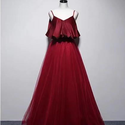 Spaghetti Strap Red Prom Dress, Flounces Collar,..
