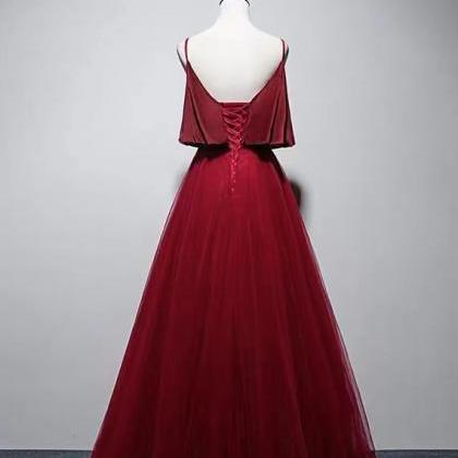 Spaghetti Strap Red Prom Dress, Flounces Collar,..