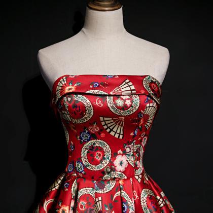 Vintage, Ethnic Dress, Strapless Printed..
