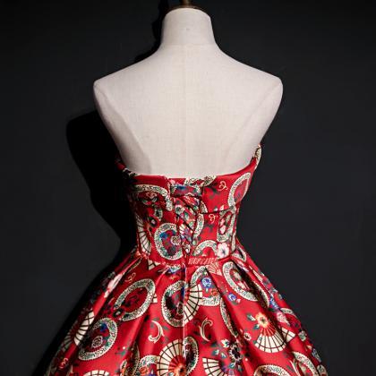 Vintage, Ethnic Dress, Strapless Printed..