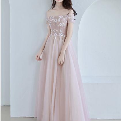 Pink Off Shoulder Prom Dress, Long..