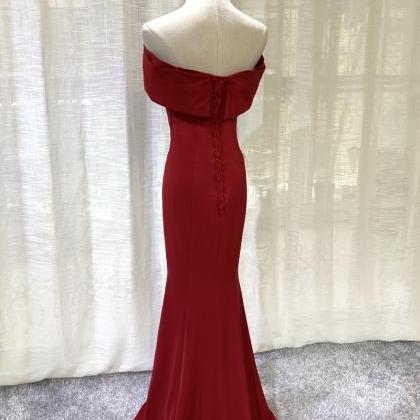 Off Shoulder Evening Dress,burgundy Mermaid Dress,..