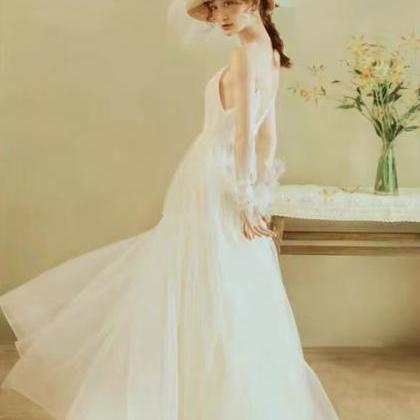 Light Spaghetti Strap Bridal Dress, Tulle Wedding..