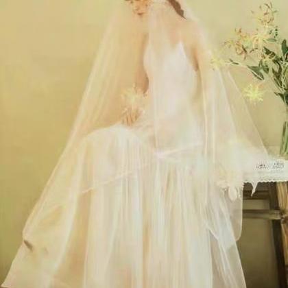 Light Spaghetti Strap Bridal Dress, Tulle Wedding..