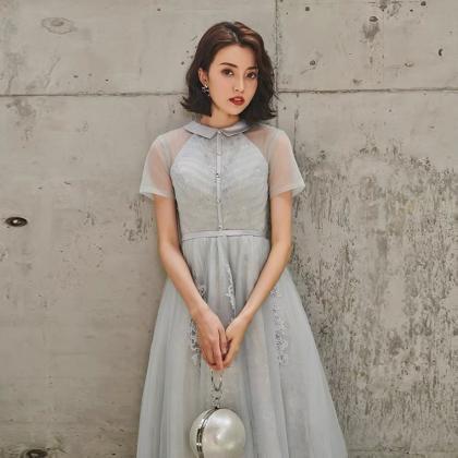 Gray Midi Dress, Sweet 16 Prom Dress, Birthday..