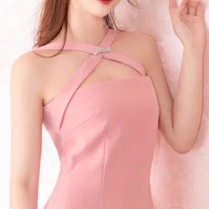 Pink Evening Dresses, Sexy Halter Neck Homecoming..