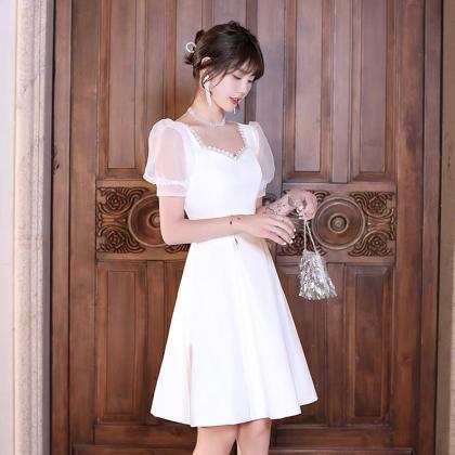 White Evening Dress, Homecoming Dress, Sweet..