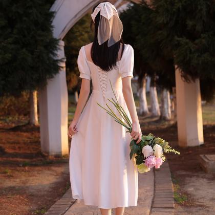 French Light Wedding Dress, Short Sleeve Daily..