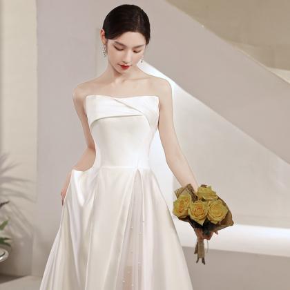 Light Wedding Satin Dresses, White Evening..