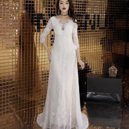 Long Sleeve Wedding Dress, Lace Elegant Trailing..