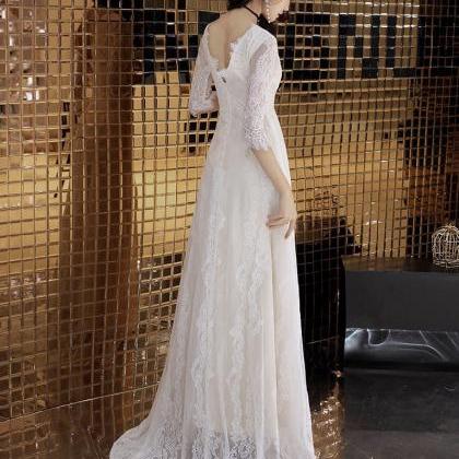 Long Sleeve Wedding Dress, Lace Elegant Trailing..