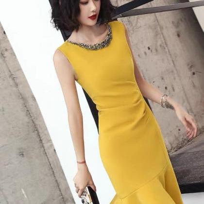 Yellow Dress Midi Dress, High Quality Homecoming..