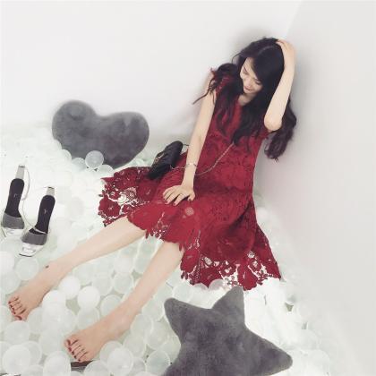 Summer And Spring,lace Homceoming Dress,red Midi..