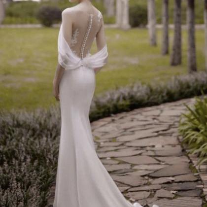 Satin, Light Wedding Mermaid Dress, Simple Word..