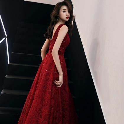 V-neck Prom Dress,red Party Dress,charming,lace..