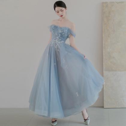 Blue Evening Dress, Off Shoulder Birthday Dress,..