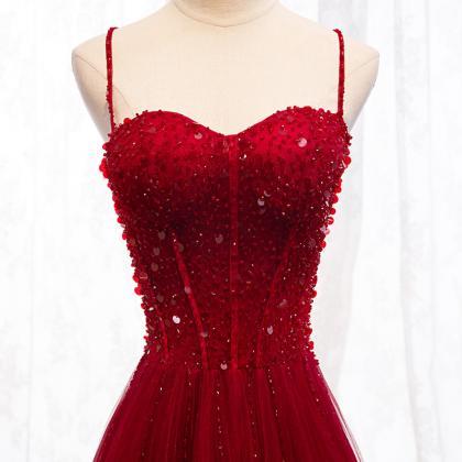 Red Prom Dress, Spaghetti Strap Evening..
