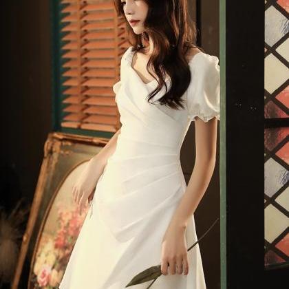 White Dress,short Sleeve Homecoming Dress,custom..