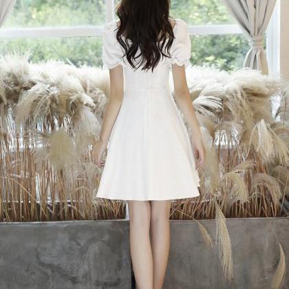 White Dress,short Sleeve Homecoming Dress,custom..