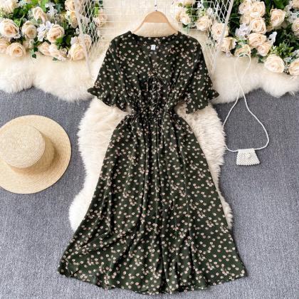 Vintage, Country Style Floral Dress, V Neck,..