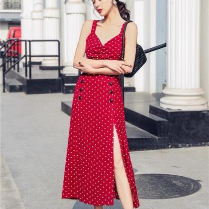 Polka-dot Dress, Double-breasted Mid-length..