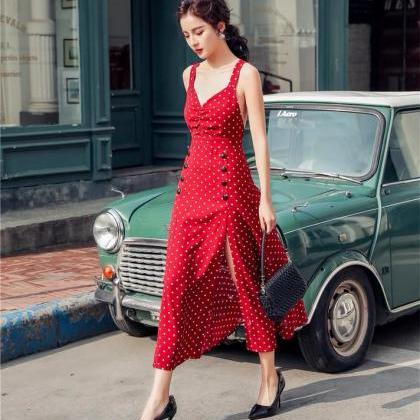 Polka-dot Dress, Double-breasted Mid-length..