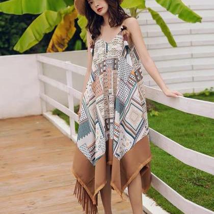 Printed Dress, Ethnic Style, Halter Backless..