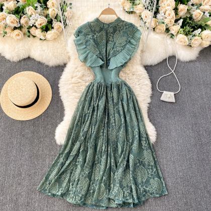 Elegant, Pleated, Flounces Dress, Lace Dress