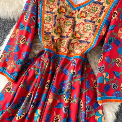 Ethnic Style, Vintage Printed Dress, Goddess..