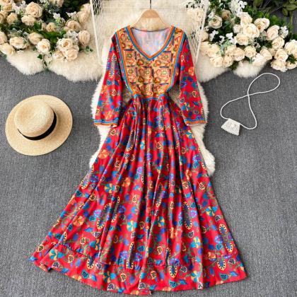 Ethnic Style, Vintage Printed Dress, Goddess..