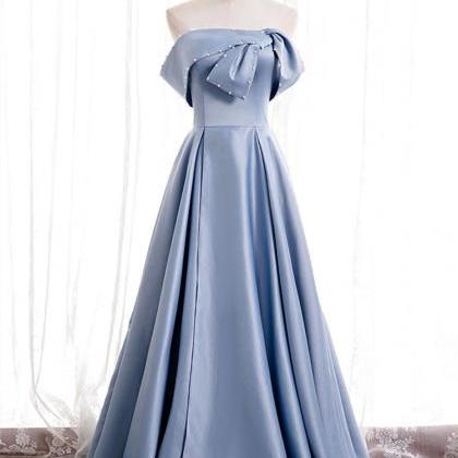 Blue Satin Prom Dress,off Shoulder Long Prom Dress..