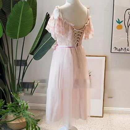 Blush Pink Party Dress,lace Short Homecoming..