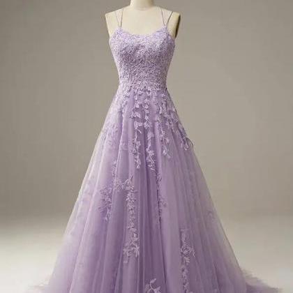 Lace Appliques Evening Dress, A-line Long Prom..