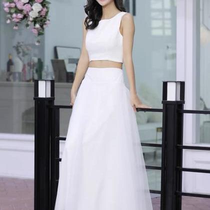 White Evening Dress, Two-piece White Dress,custom..