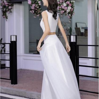 White Evening Dress, Two-piece White Dress,custom..
