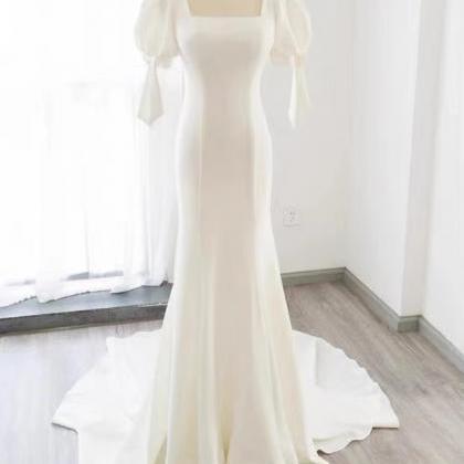 Light Wedding Dress, Satin Mermaid Dress, Elegant..