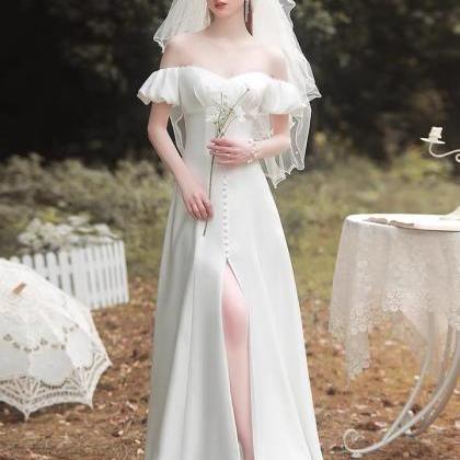 White Bridal Dress, High - Grade Satin Off..